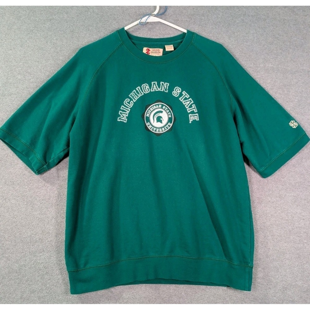 Vintage 90s IZOD Collegiate Michigan State Spartans Short Sleeve Sweatshirt L